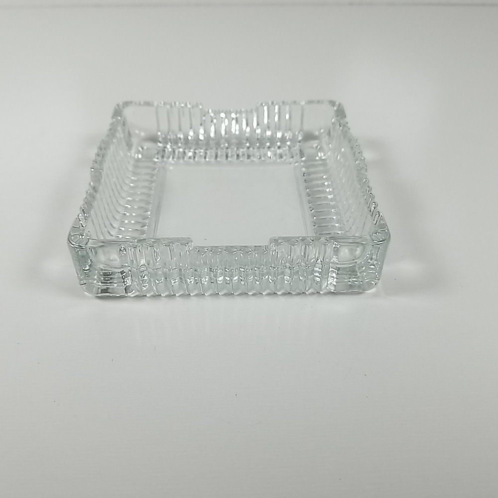 Square Crystal Ashtray, Classic Design, 3 3/4" Wide